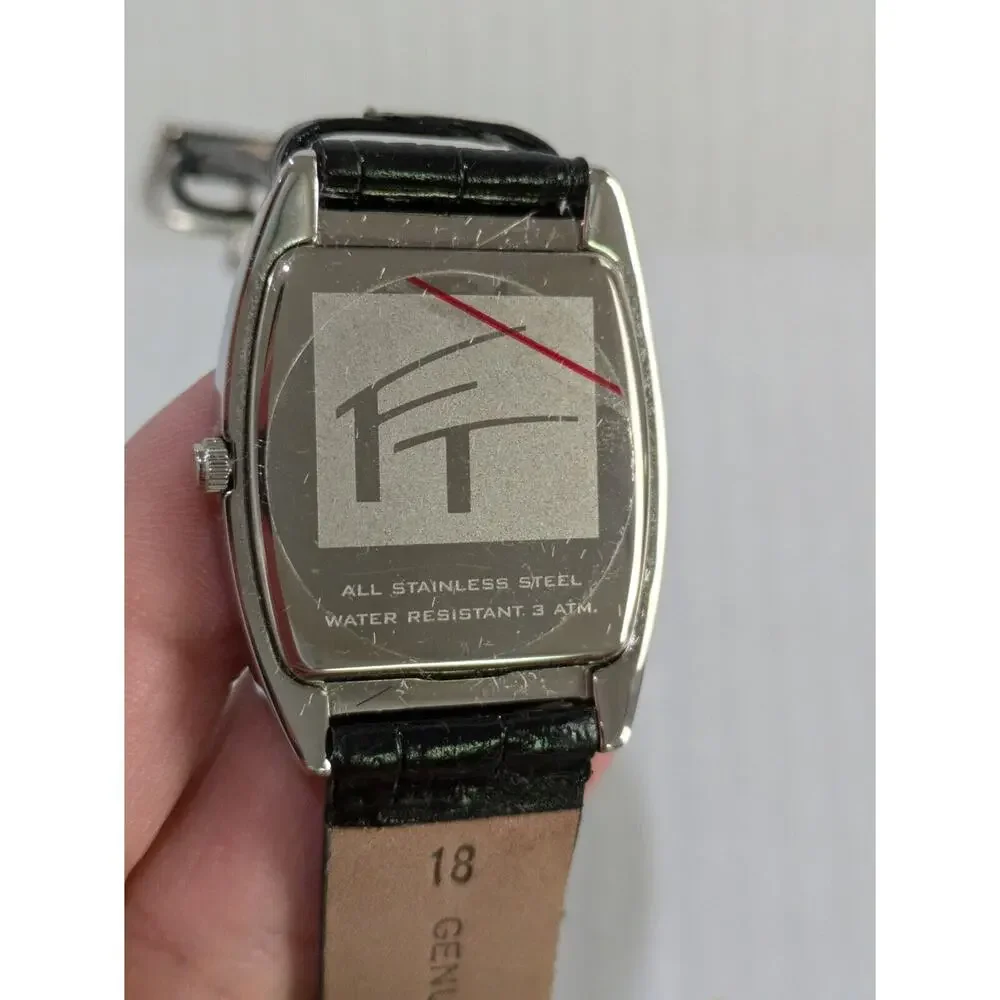 Women Watch Leather Black Dogs‎ Quartz Watch Rectangle Water Resist Genuine NWT